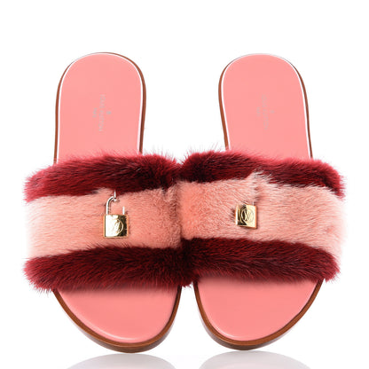Louis Vuitton Mink Fur Lock It Flat Mule 37.5 Bordeaux 5 of 11