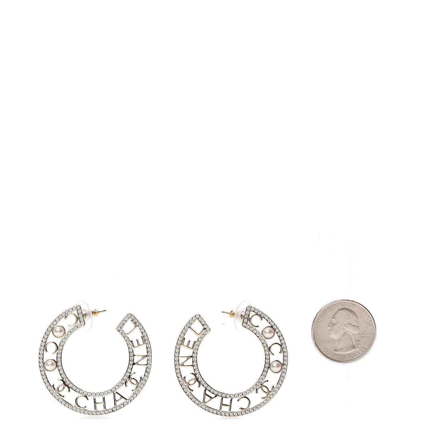 Chanel Crystal Pearl Bow-tiful CC Hoop Earrings Gold 2 of 5