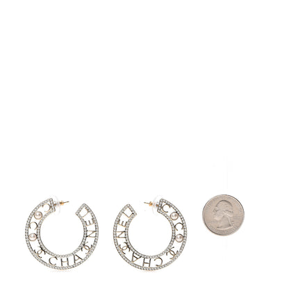 Chanel Crystal Pearl Bow-tiful CC Hoop Earrings Gold 2 of 5