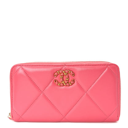 Chanel Lambskin Quilted Chanel 19 Zipped Wallet Pink 1 of 8