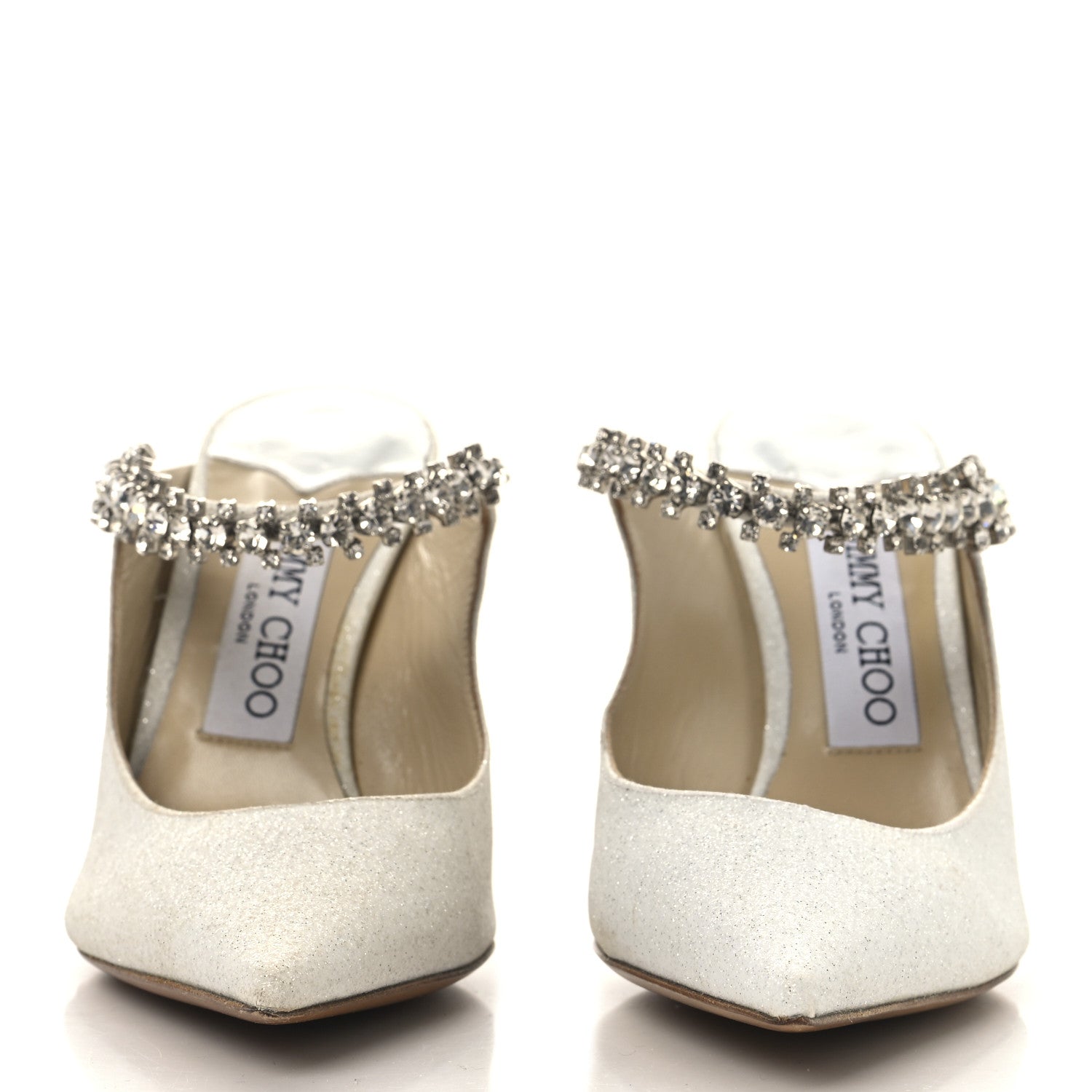 Jimmy Choo Canvas Glitter Crystal Bing 100 Pumps 36 White 1738469