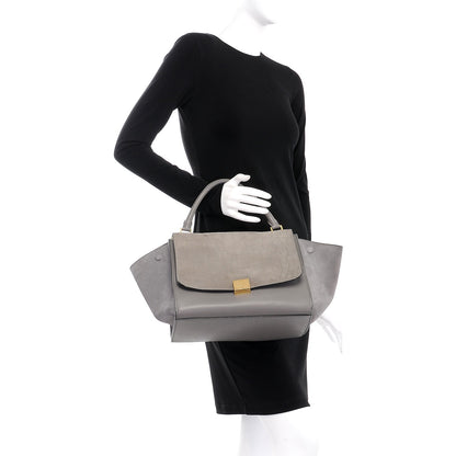 Celine Crocodile Embossed Nubuck Medium Trapeze Grey 3 of 14