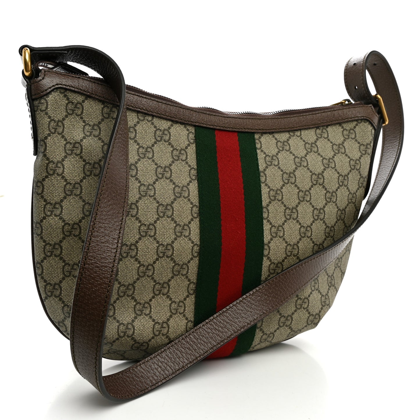 GG Supreme Monogram Web Small Ophidia Half Moon Hobo Brown