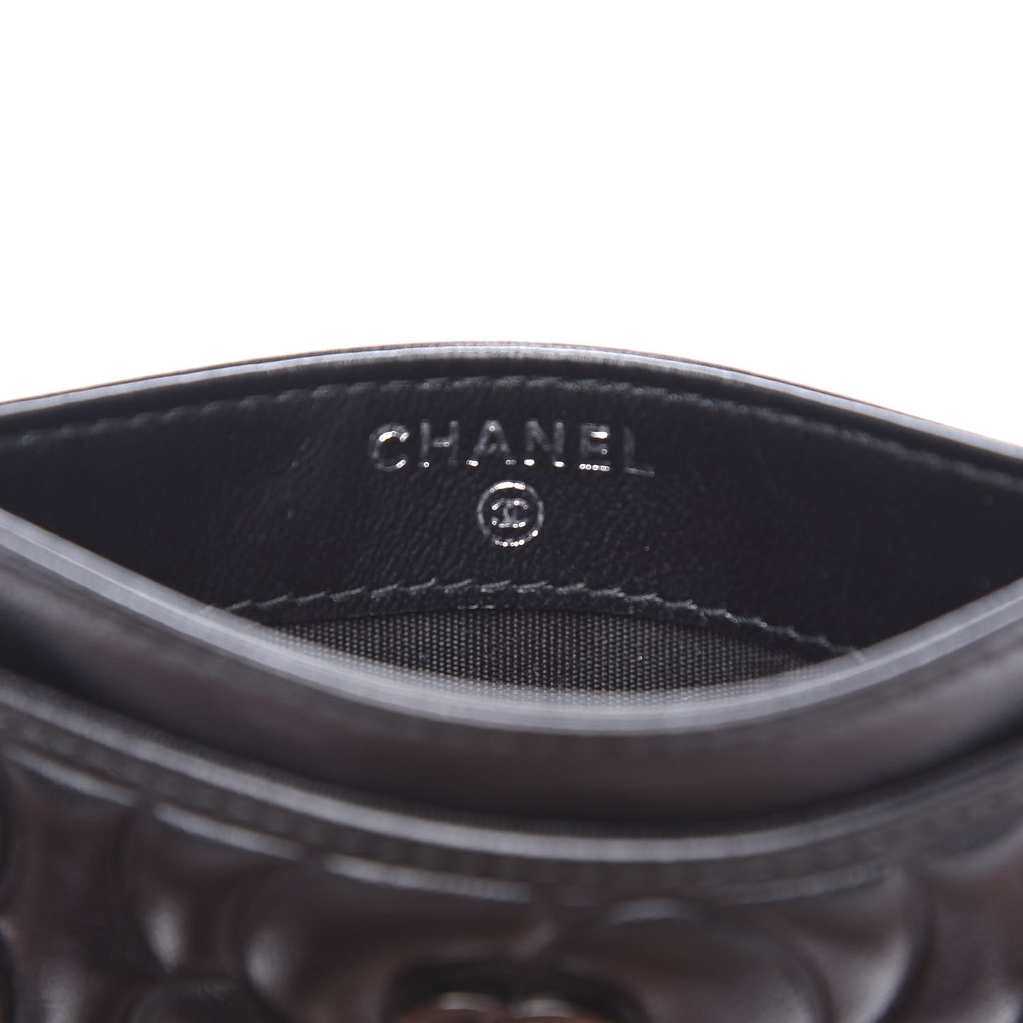 Lambskin Camellia Embossed Card Holder So Black