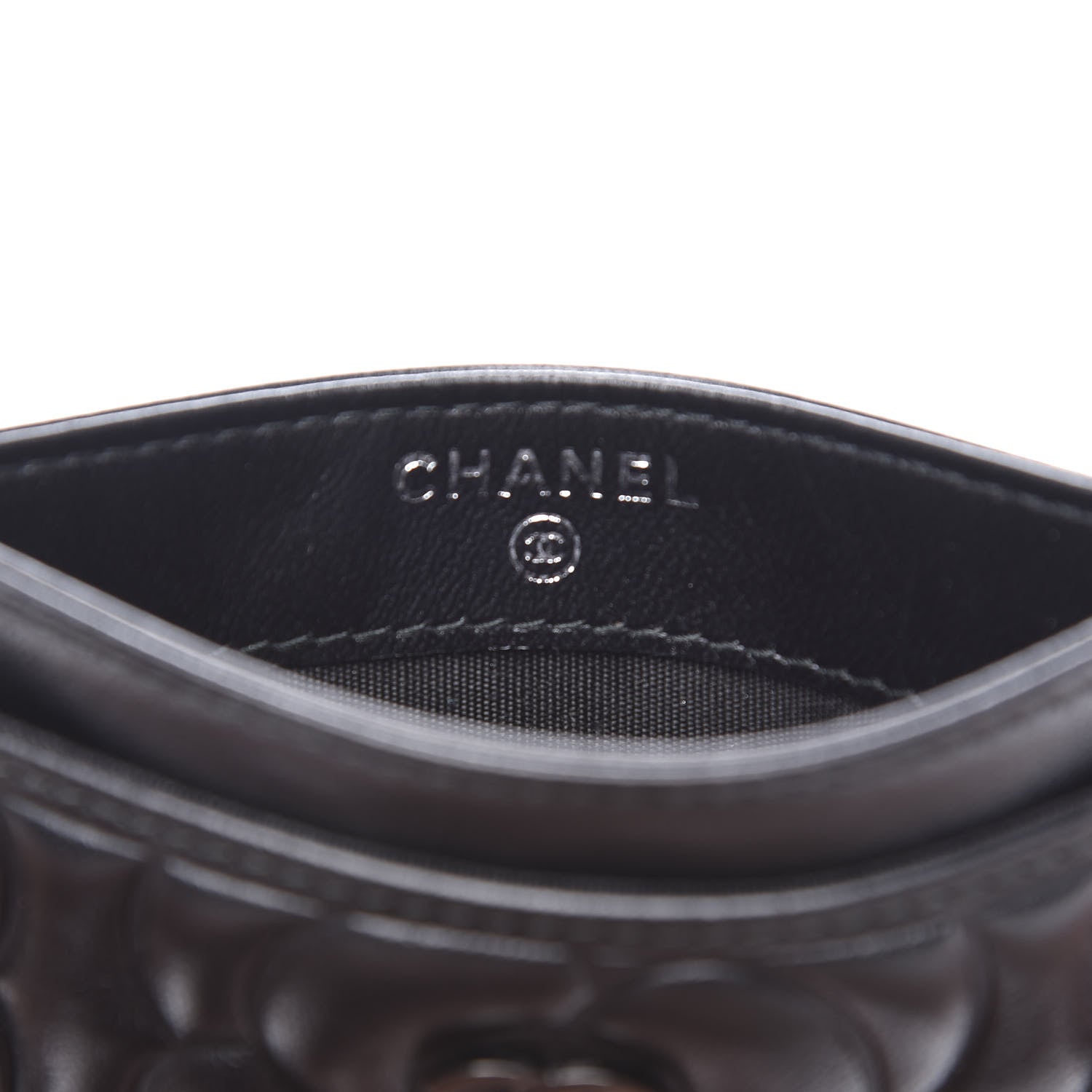 Chanel Lambskin Camellia Embossed Card Holder So Black 7 of 10