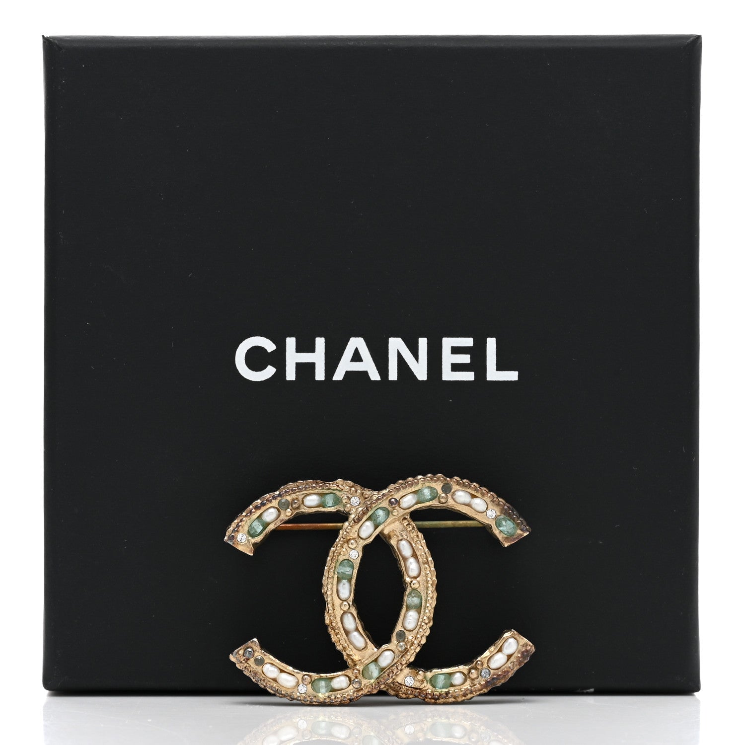 Chanel Crystal Pearl CC Brooch Light Gold Blue 5 of 5