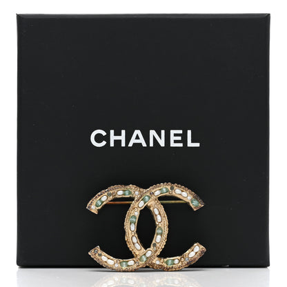 Chanel Crystal Pearl CC Brooch Light Gold Blue 5 of 5