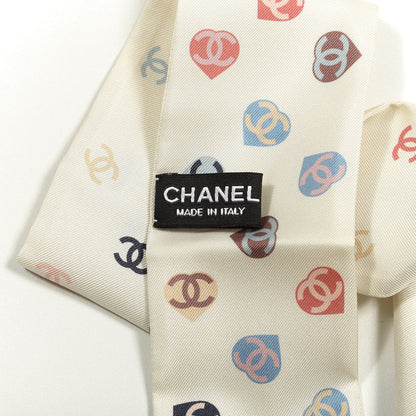 Chanel Silk Heart CC Slim Bandeau Scarf Ivory 3 of 3