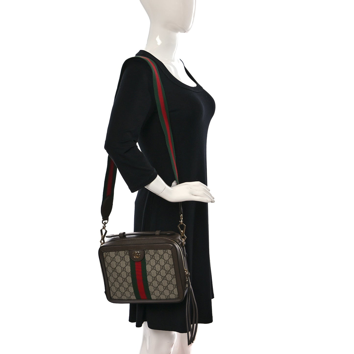 GG Supreme Monogram Web Small Ophidia Top Handle Shoulder Bag Brown