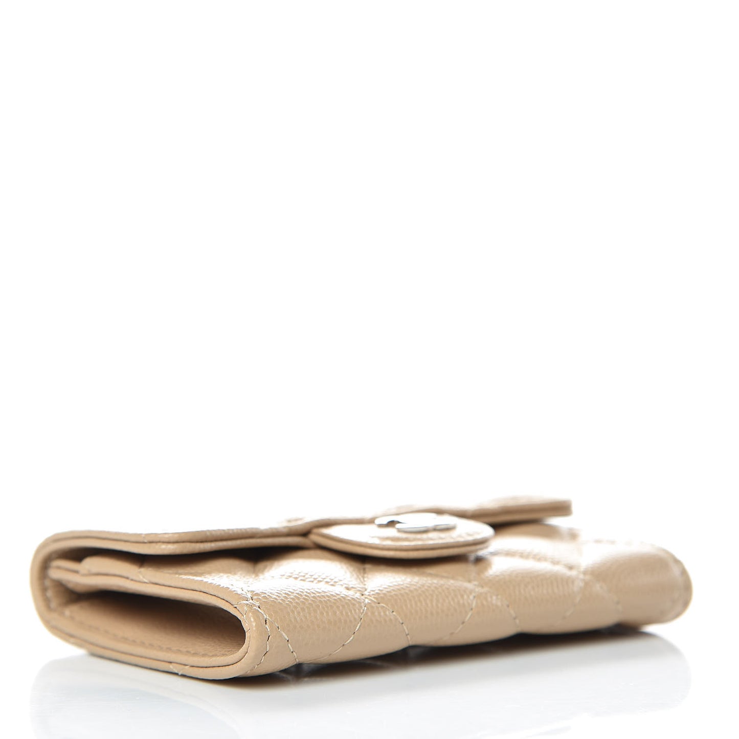 Caviar Quilted Flap Card Holder Beige