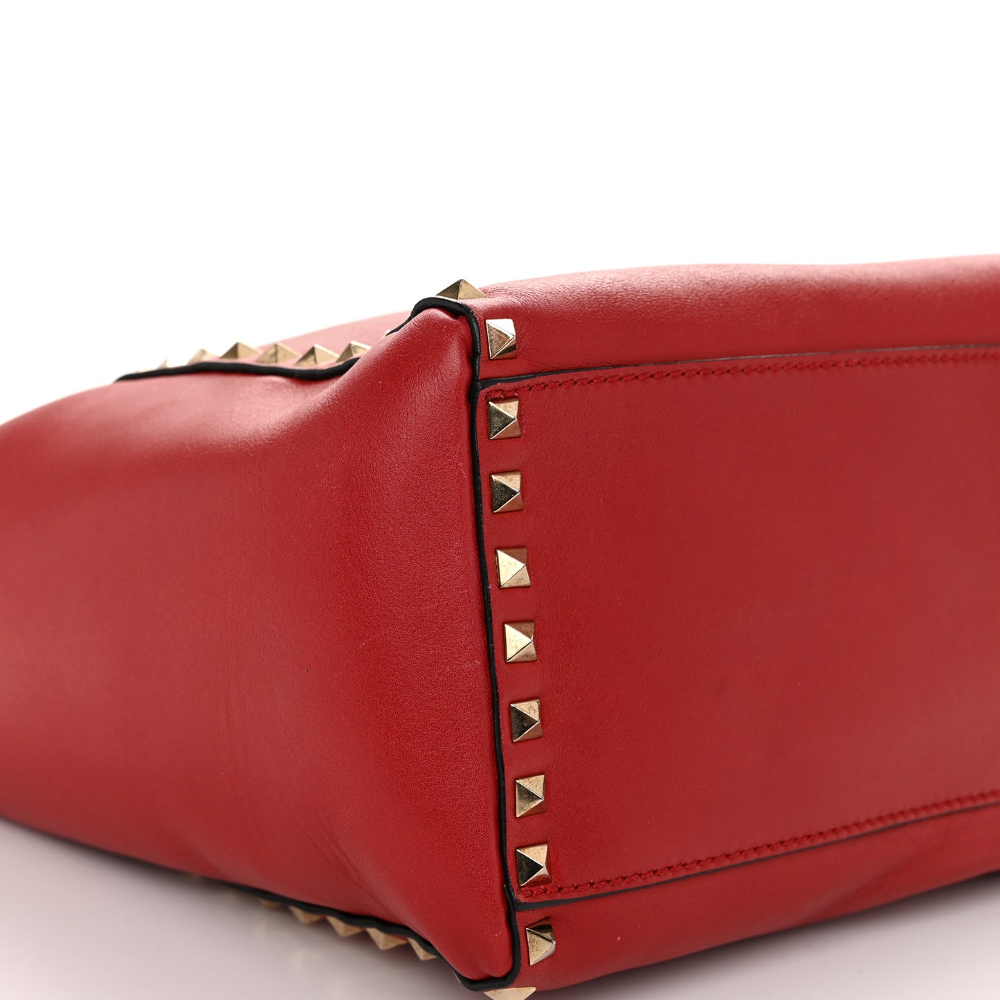 Vitello Rockstud Double Handle Tote Red