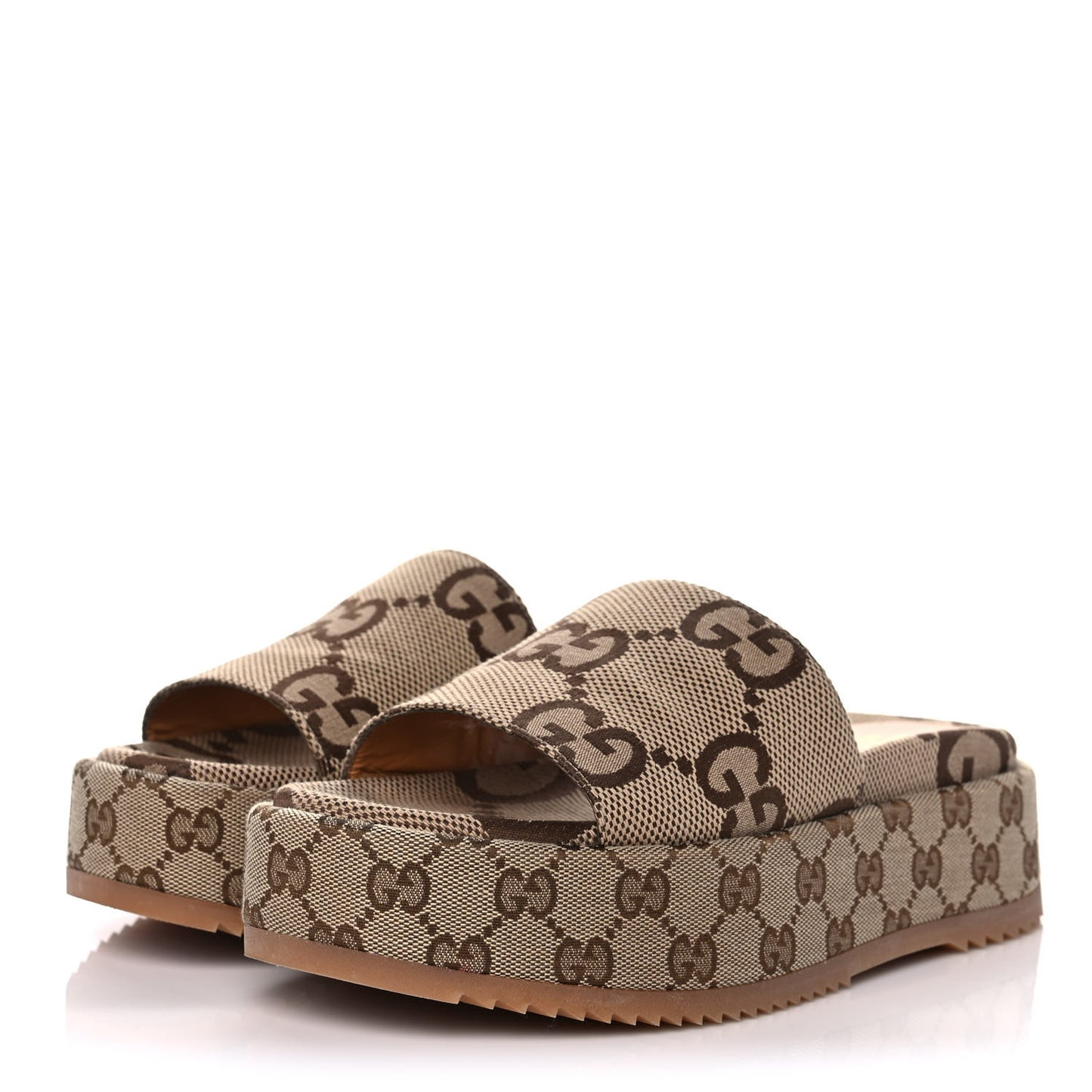 Monogram Maxi GG Angelina Platform 55mm Slide Sandals 38 Camel Ebony