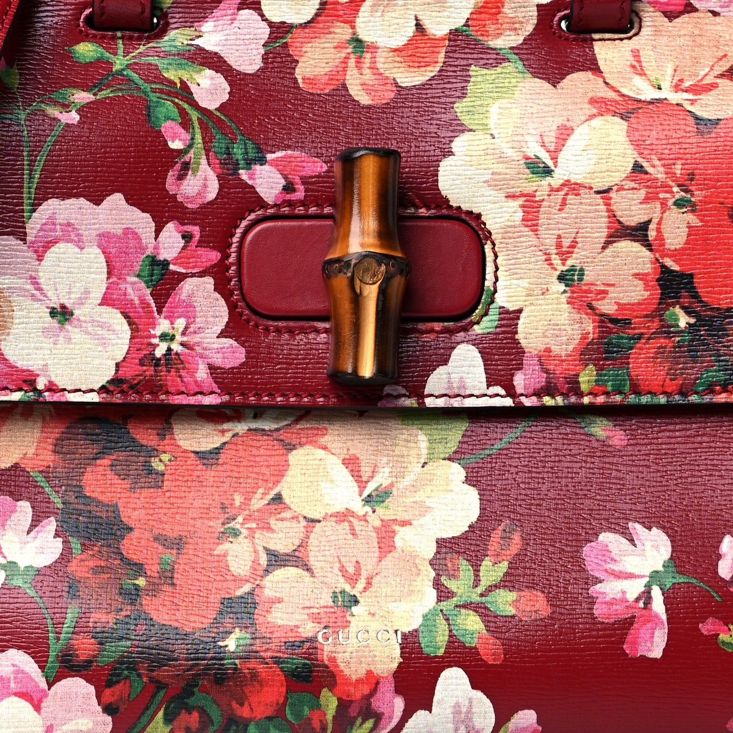 Shangai Calfskin Blooms Print Small Bamboo Daily Top Handle Bag Romantic Cerise Multicolor