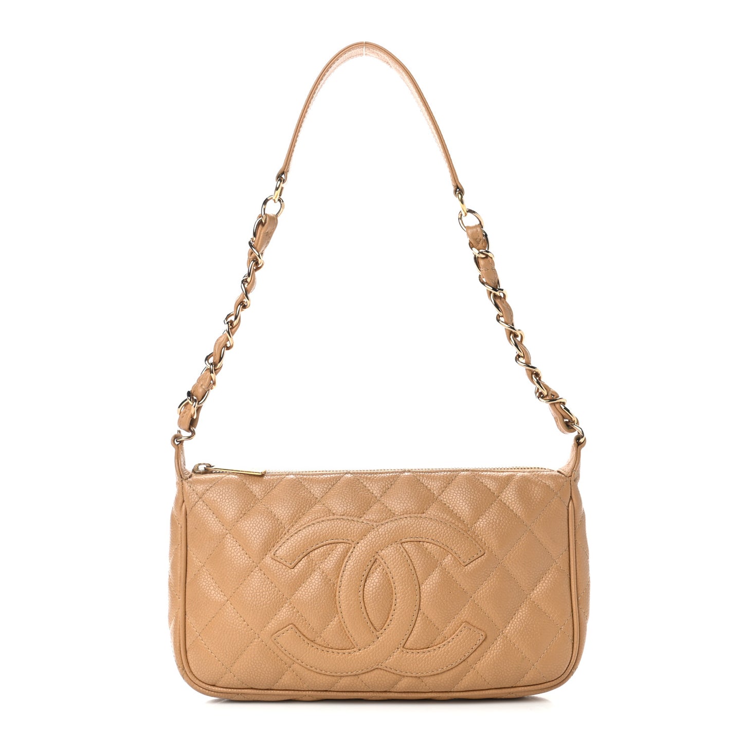 Caviar Quilted Timeless CC Shoulder Bag Beige