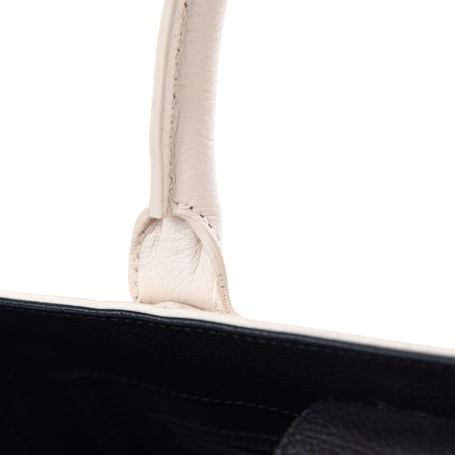 Grained Calfskin Small Bi-Color Neo Executive Shopper Tote Beige Black