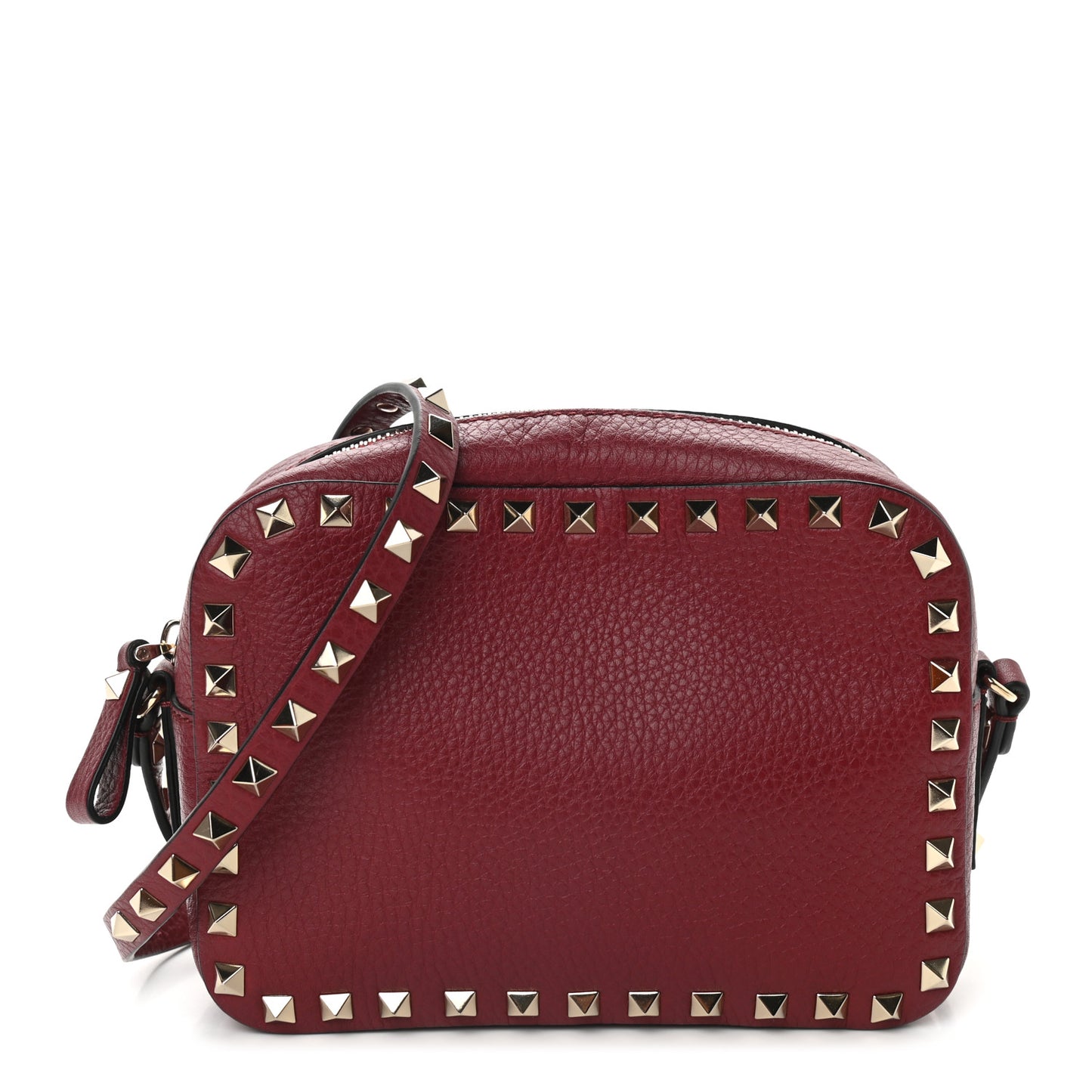 Pebbled Calfskin Rockstud Camera Crossbody Bag Rubino