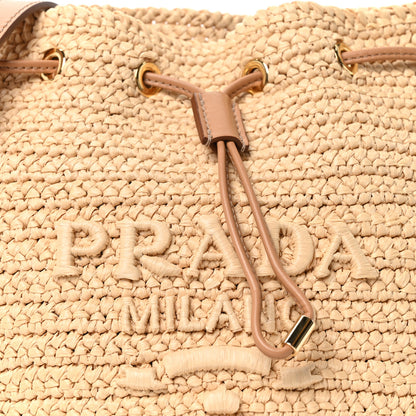 Prada Yarn Raffia Effect Crochet Small Bucket Bag Naturale 7 of 9