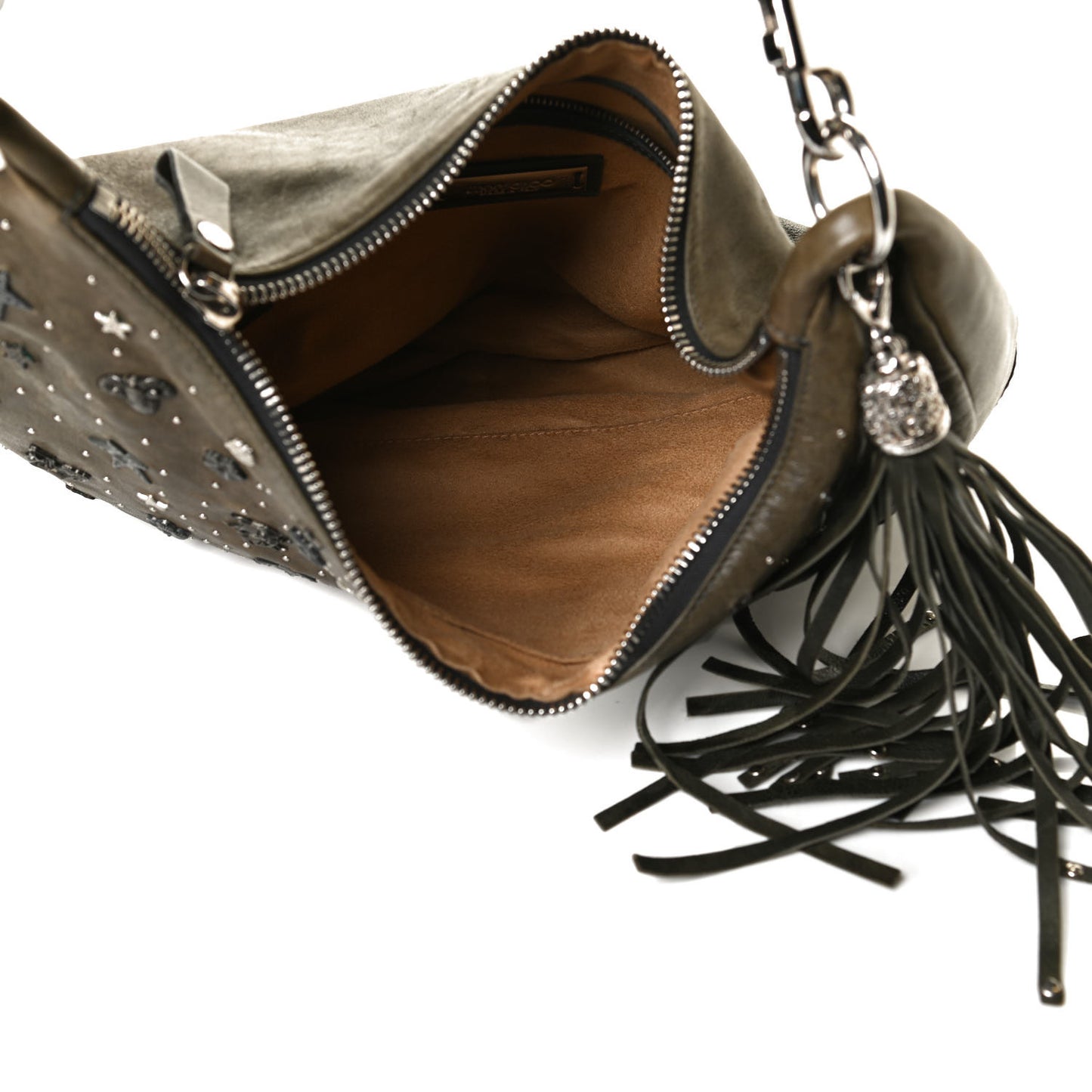 Calfskin Studded Sky Hobo Dark Green