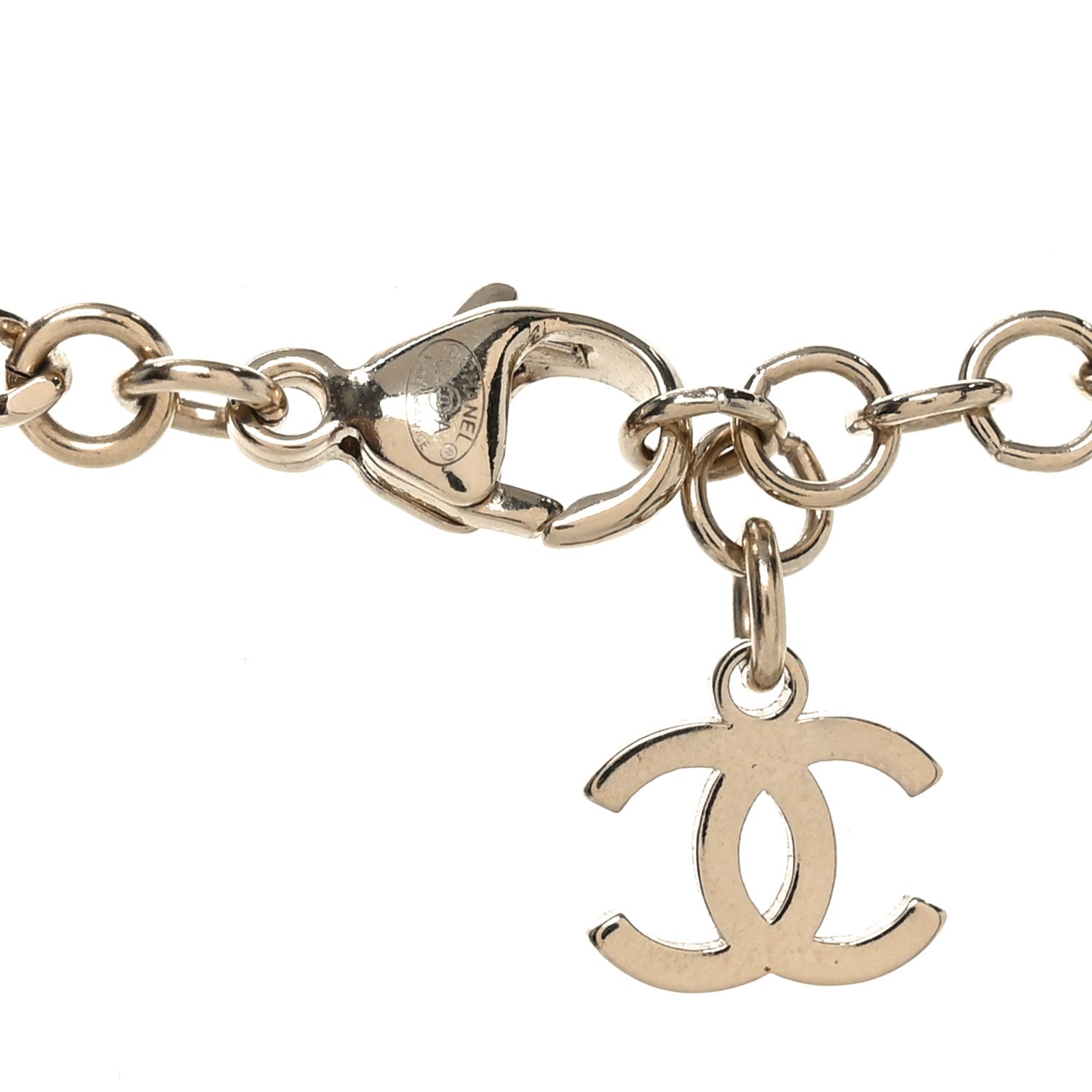 Chanel Pearl Crystal CC Heart Necklace Gold Pearly White 4 of 5