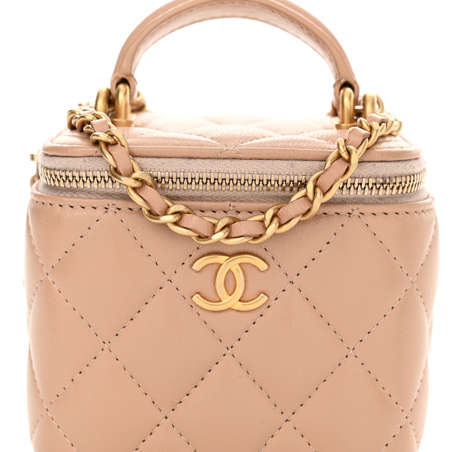 Chanel Lambskin Quilted Top Handle Mini Vanity Case With Chain Beige 8 of 12