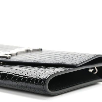 Saint Laurent Calfskin Crocodile Embossed Monogram Uptown Chain Wallet Black 10 of 11