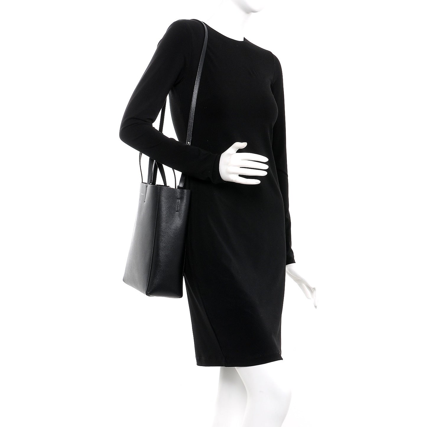 Grained Calfskin Small Vertical Cabas Black