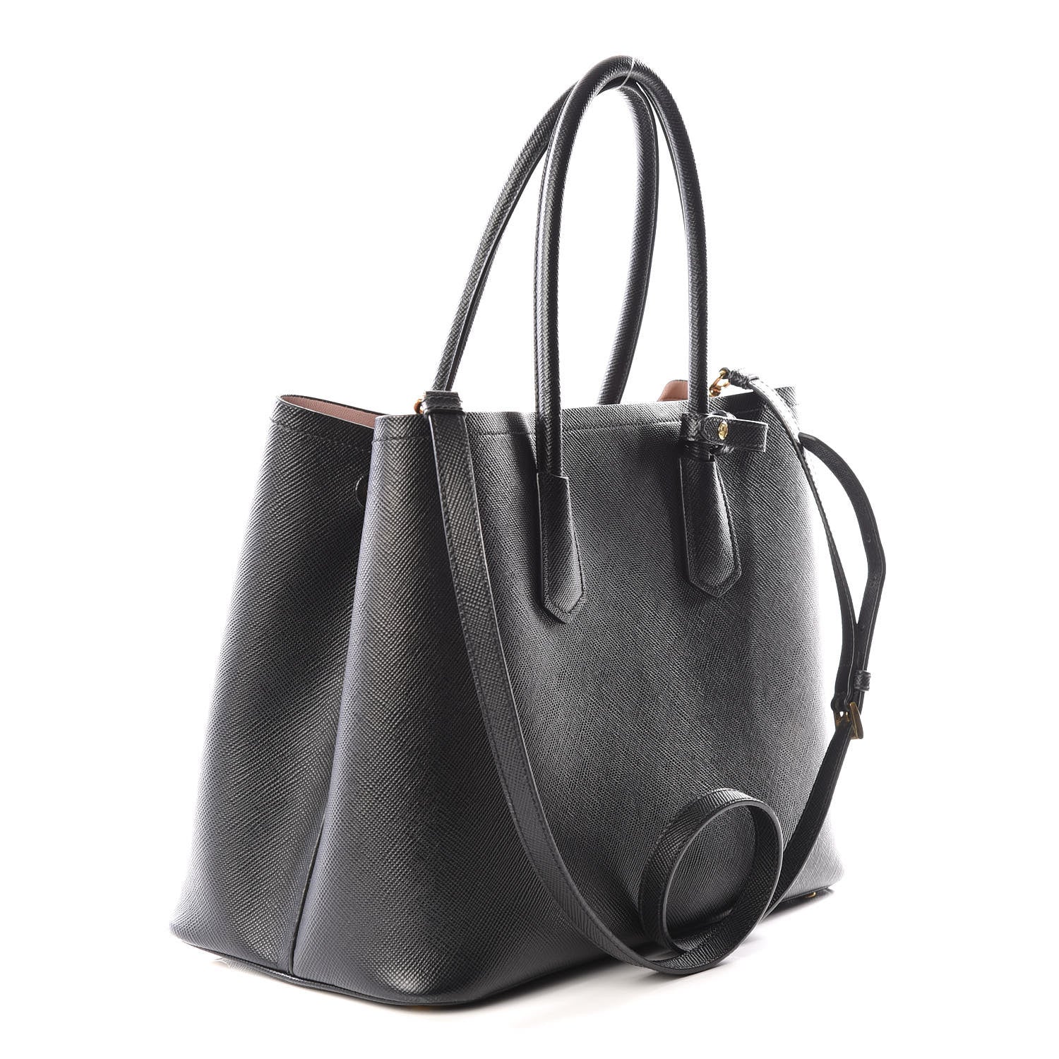 Prada Saffiano Cuir Medium Double Bag Black Mughetto 2 of 10
