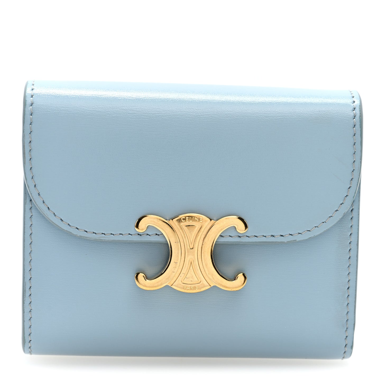 Shiny Calfskin Small Triomphe Wallet California Blue