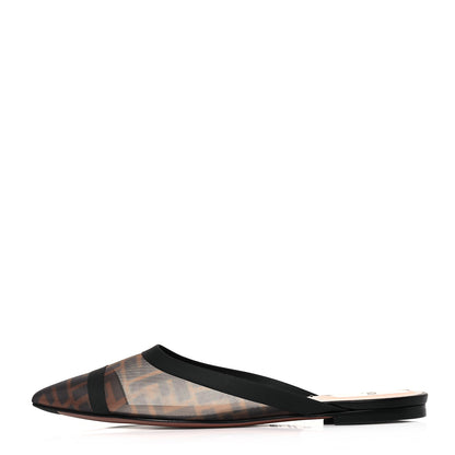 Fendi Technical Mesh Vitello FF Colibri Flat Mules 37.5 Tobacco Moro Black 1 of 8