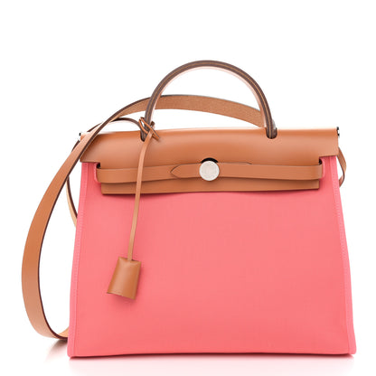 Hermes Vache Hunter Toile Herbag Zip 31 PM Rose Azalee Natural 3 of 10