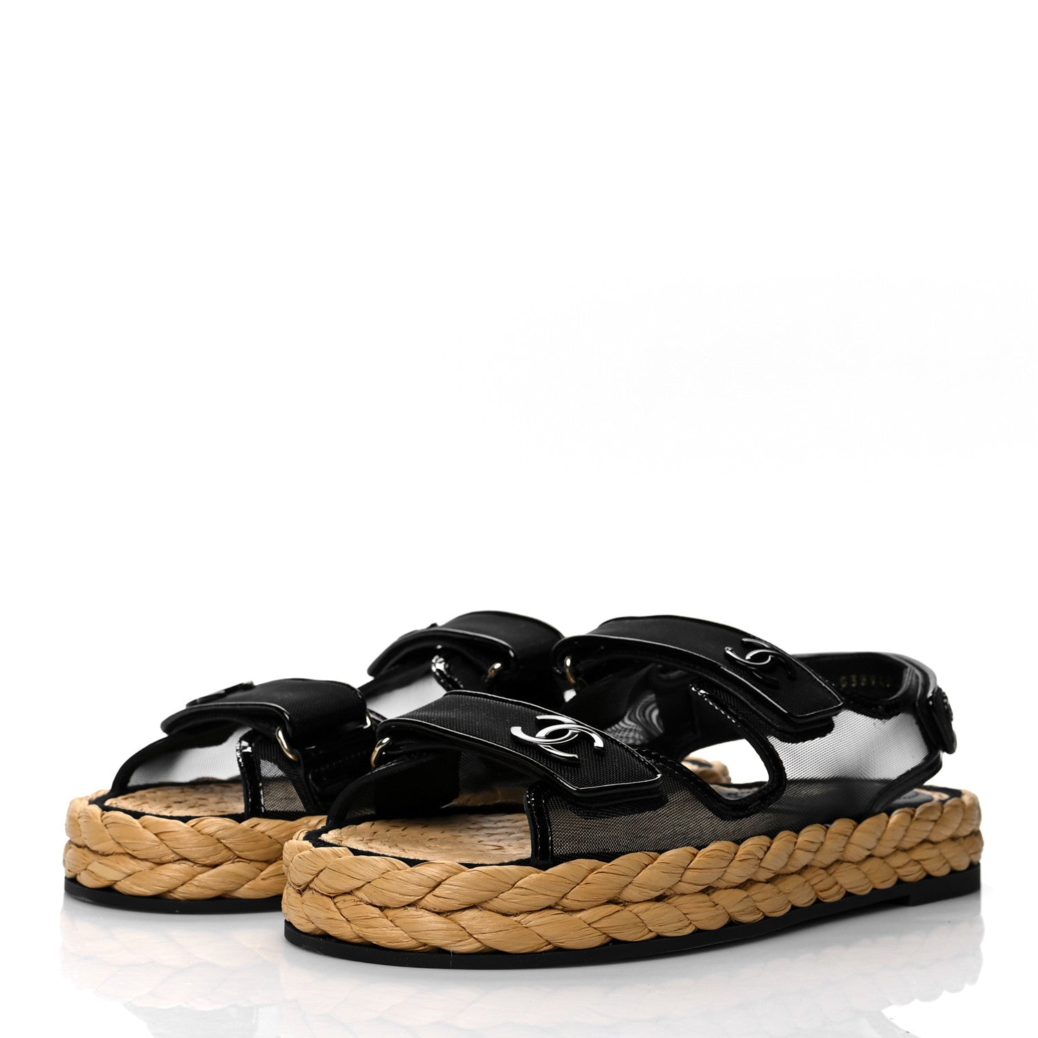 Chanel Mesh Patent Calfskin Velcro Dad Sandals 41 Black 3 of 8