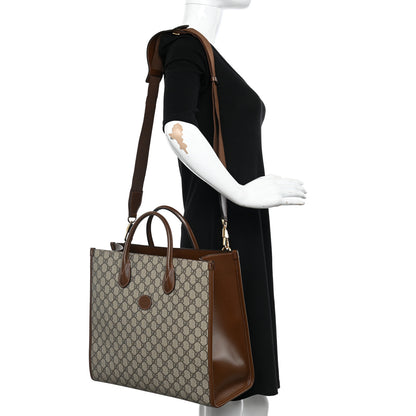 Gucci GG Supreme Monogram Azalea Calfskin Medium Retro Interlocking G Tote Bag Beige Ebony Brown Sugar 2 of 10
