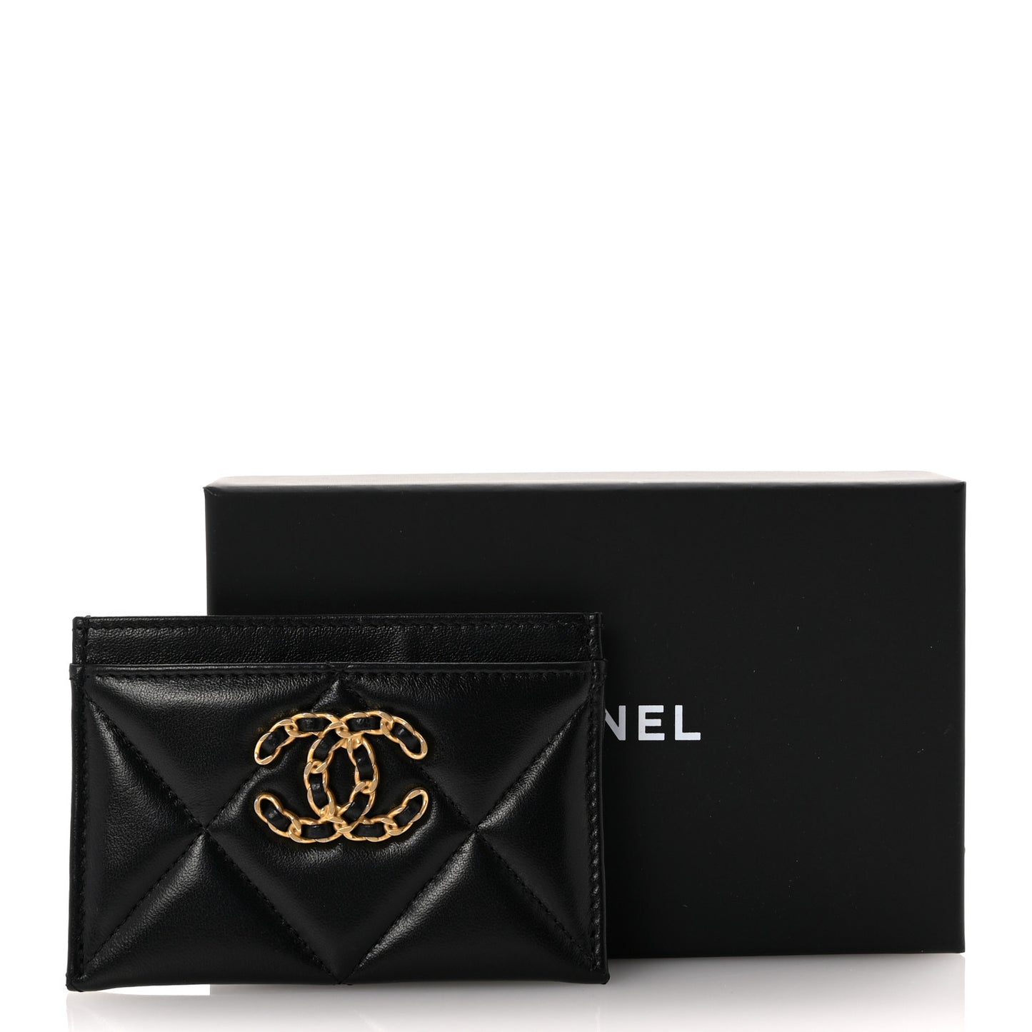Lambskin Quilted Chanel 19 Card Holder Black