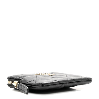 Chanel Caviar Quilted Crystal Zip Card Holder Wallet Black 4 of 7