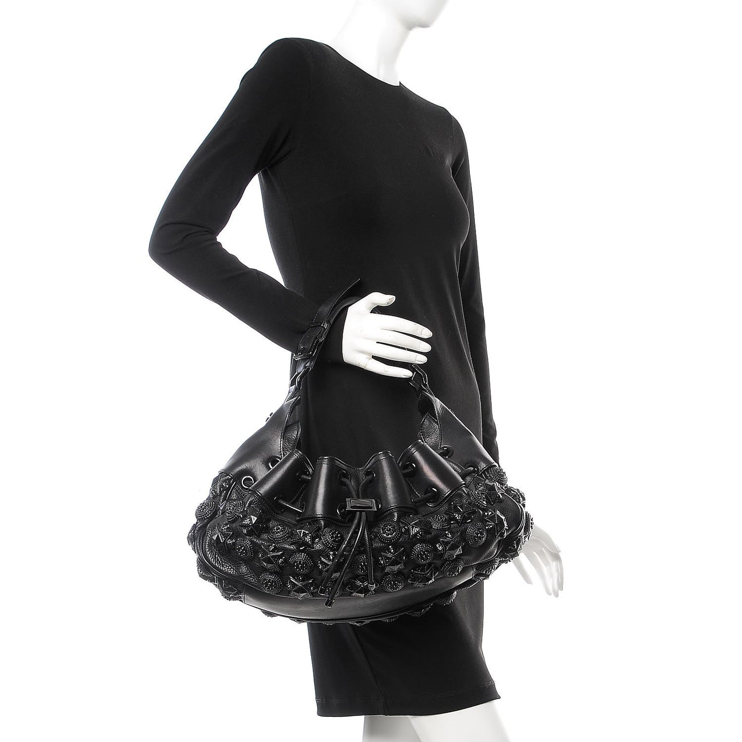 Calfskin Mason Warrior Studded Hobo Black