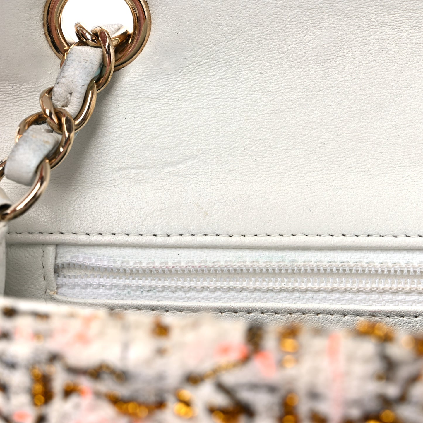 Tweed Quilted Mini Rectangular Flap White