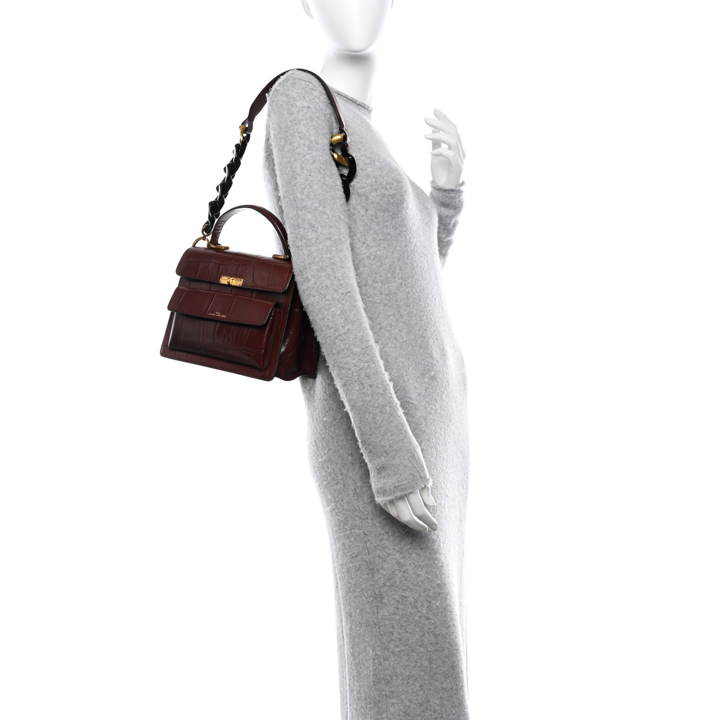 MARC JACOBS Calfskin Crocodile Embossed Uptown Shoulder Bag Brown