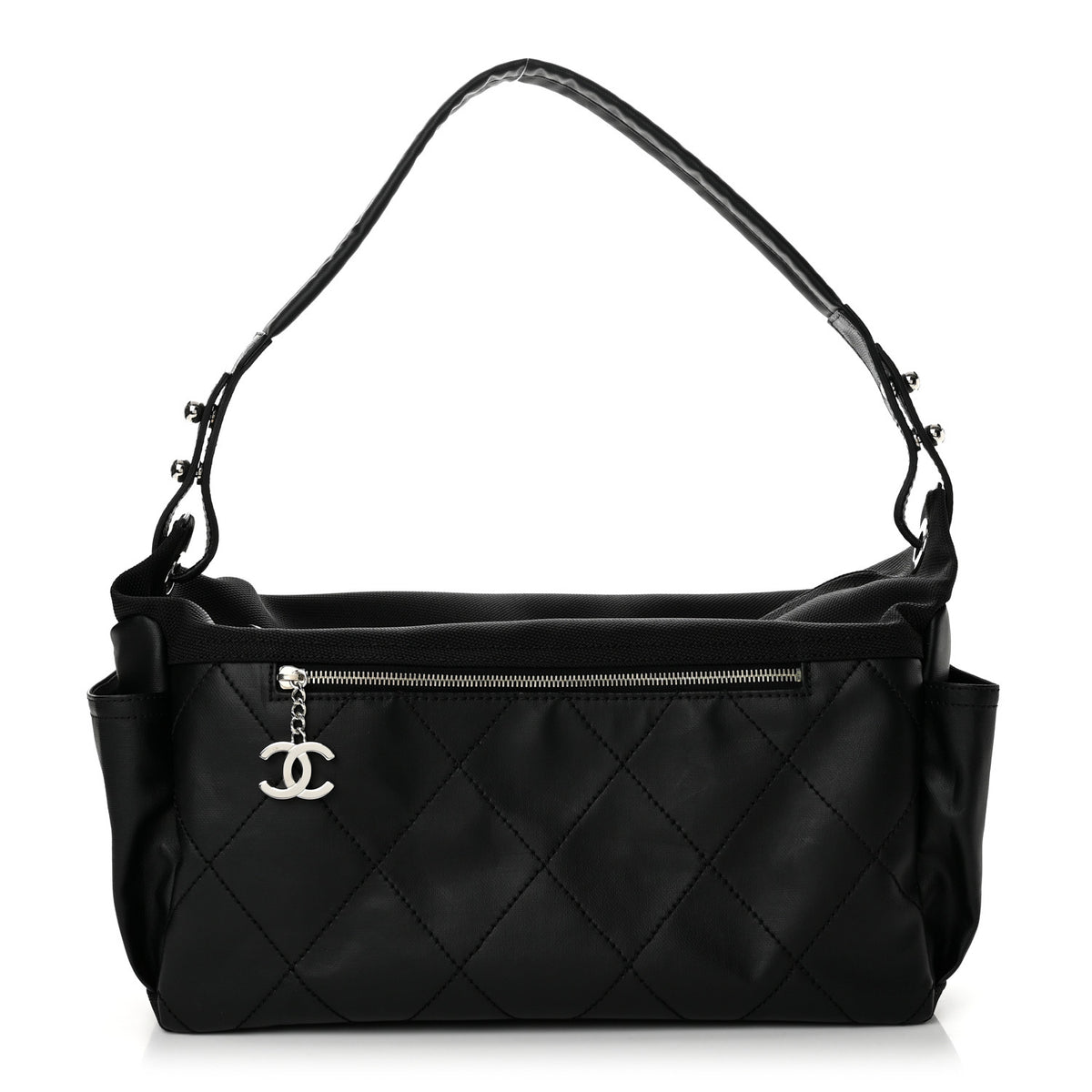 Coated Canvas Quilted Paris Biarritz Shoulder Bag Black