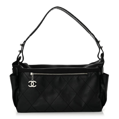 Chanel Coated Canvas Quilted Paris Biarritz Shoulder Bag Black 1 of 12