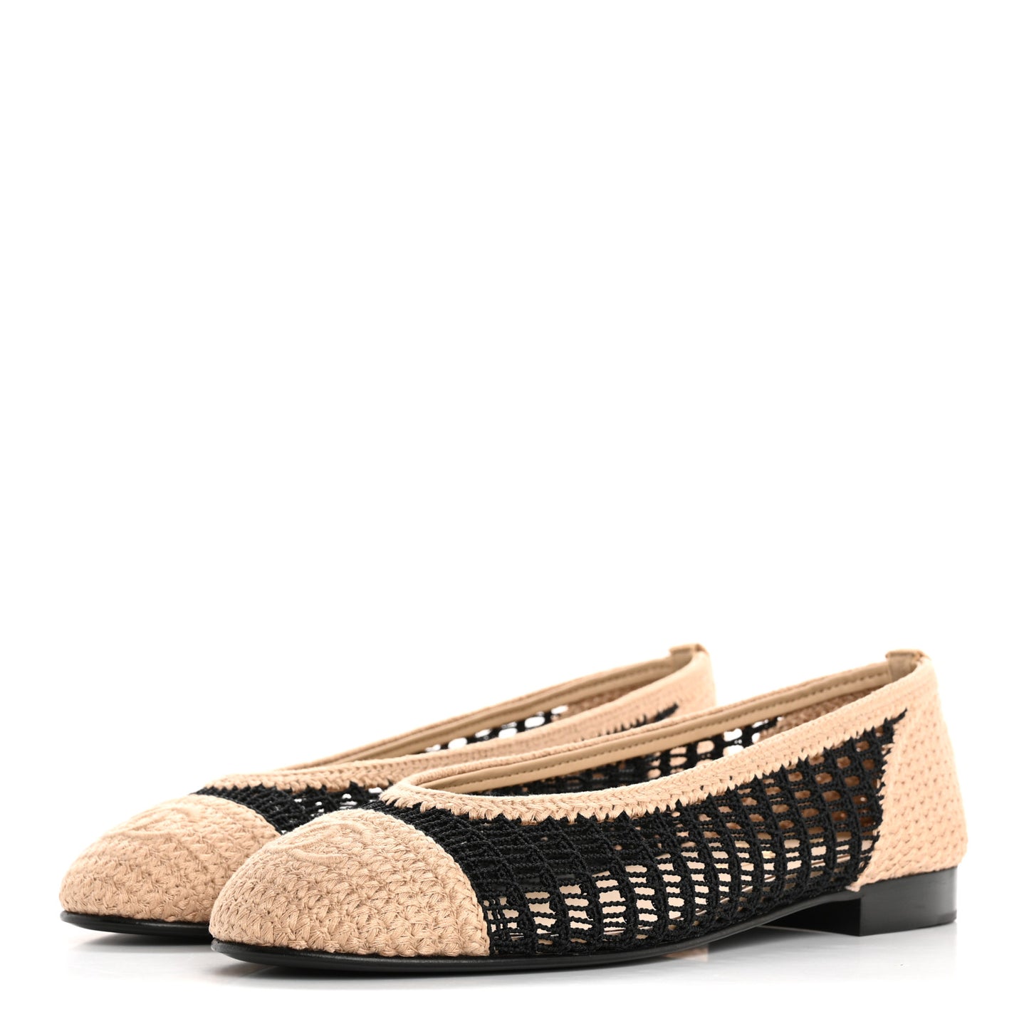 Raffia Cap Toe Ballerina Flats 37.5 Black Beige