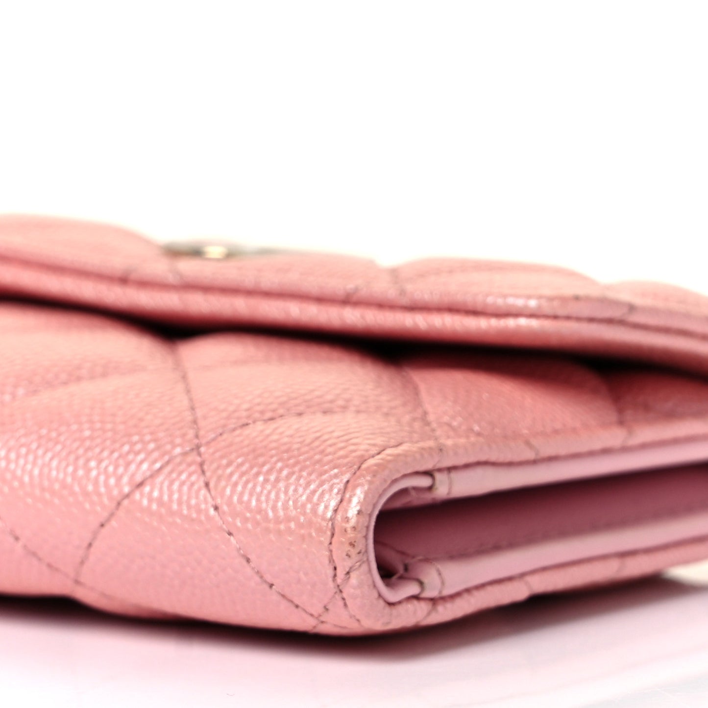Iridescent Caviar Quilted Small Flap Wallet Rose Pink
