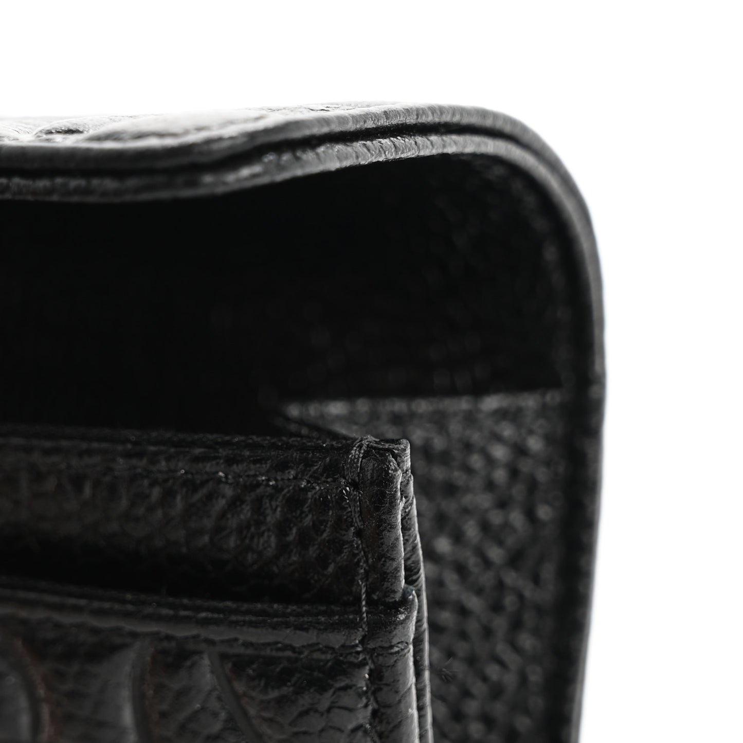 Caviar Camellia Embossed Card Holder Wallet Black