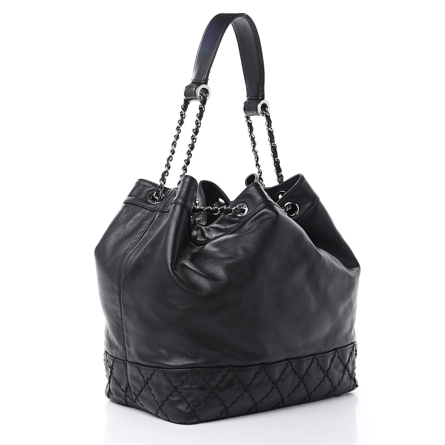 Chanel Calfskin Drawstring CC Bucket Bag Black 3 of 12
