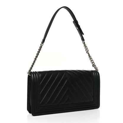 Chanel Calfskin Chevron Quilted Boy Convertible Clutch Flap Black 3 of 9