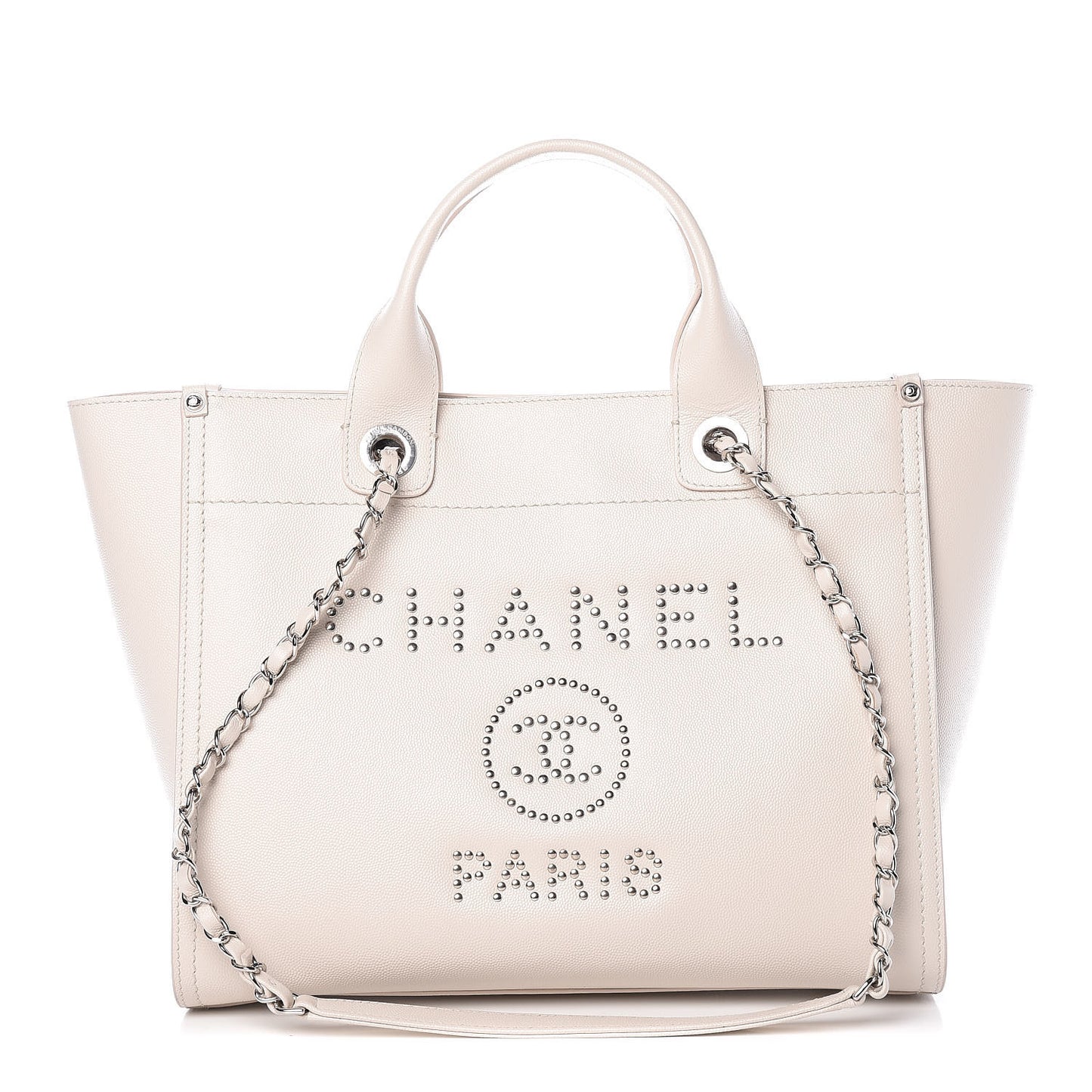 Caviar Small Studded Deauville Tote Ivory