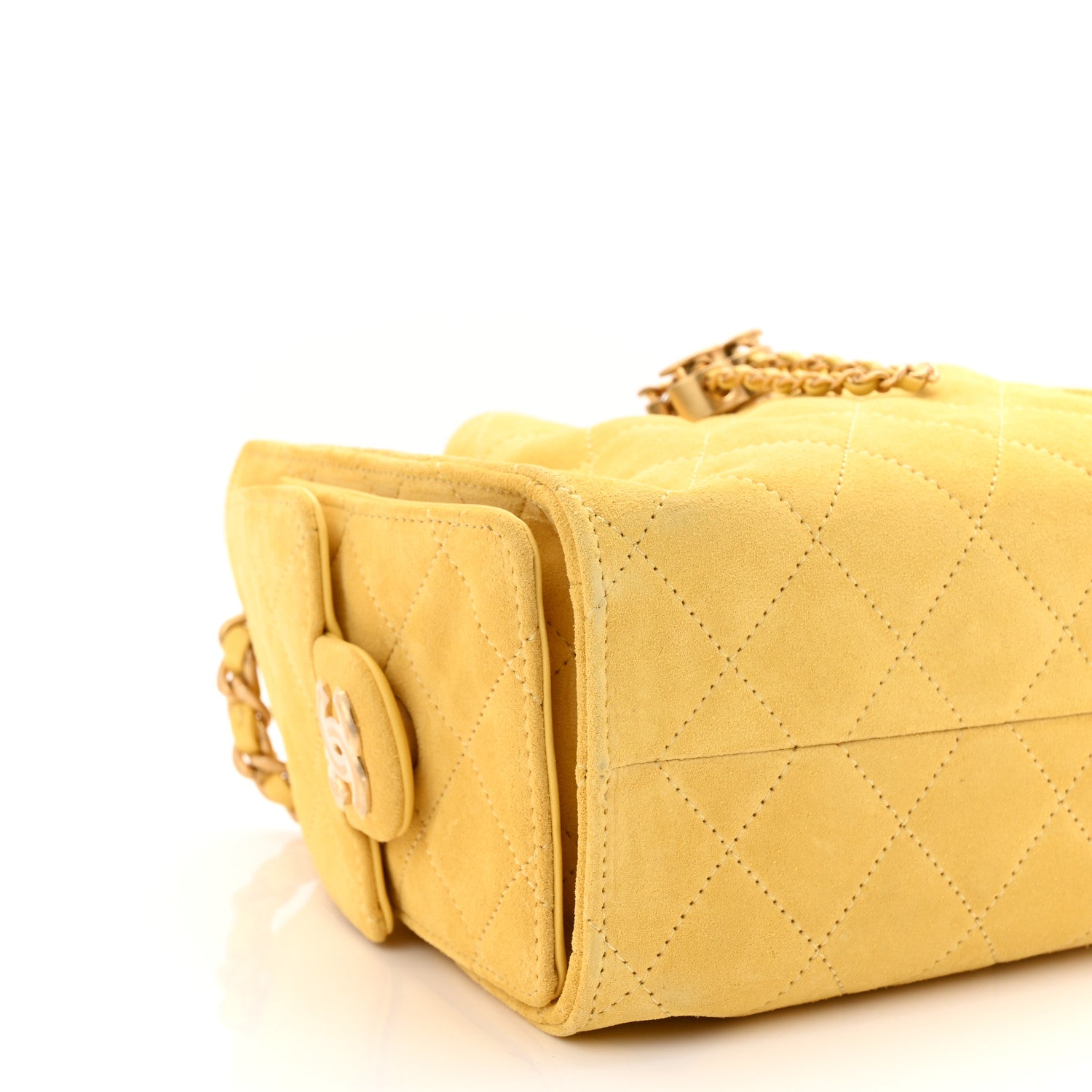 Chanel Suede Quilted Mini Chanel 25 Handbag Yellow 1794389