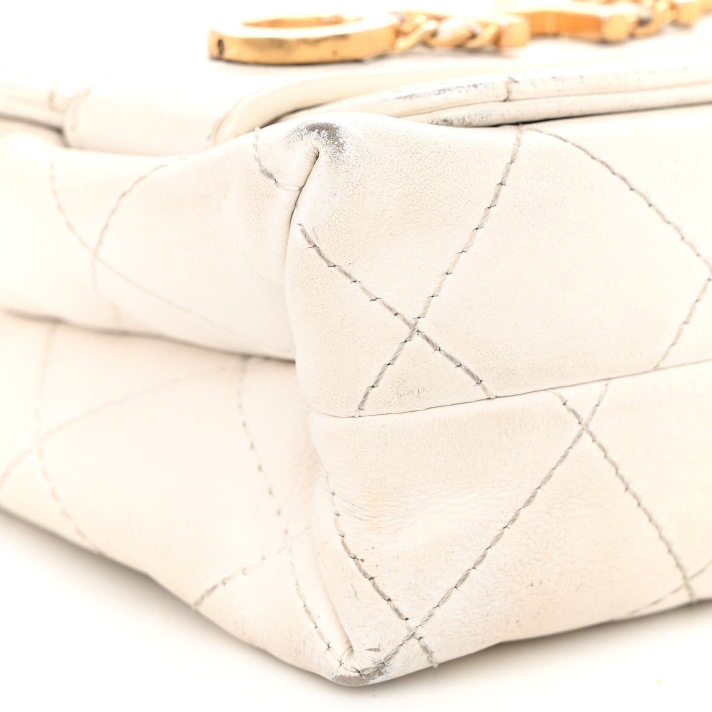 Calfskin Quilted Small Enchained Flap White