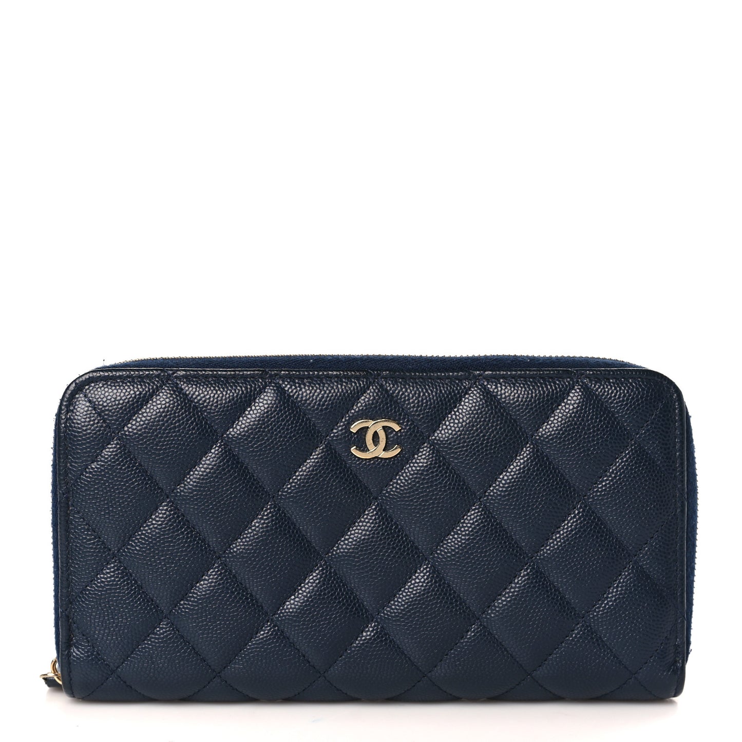Caviar Quilted Large Gusset Zip Around Wallet Navy