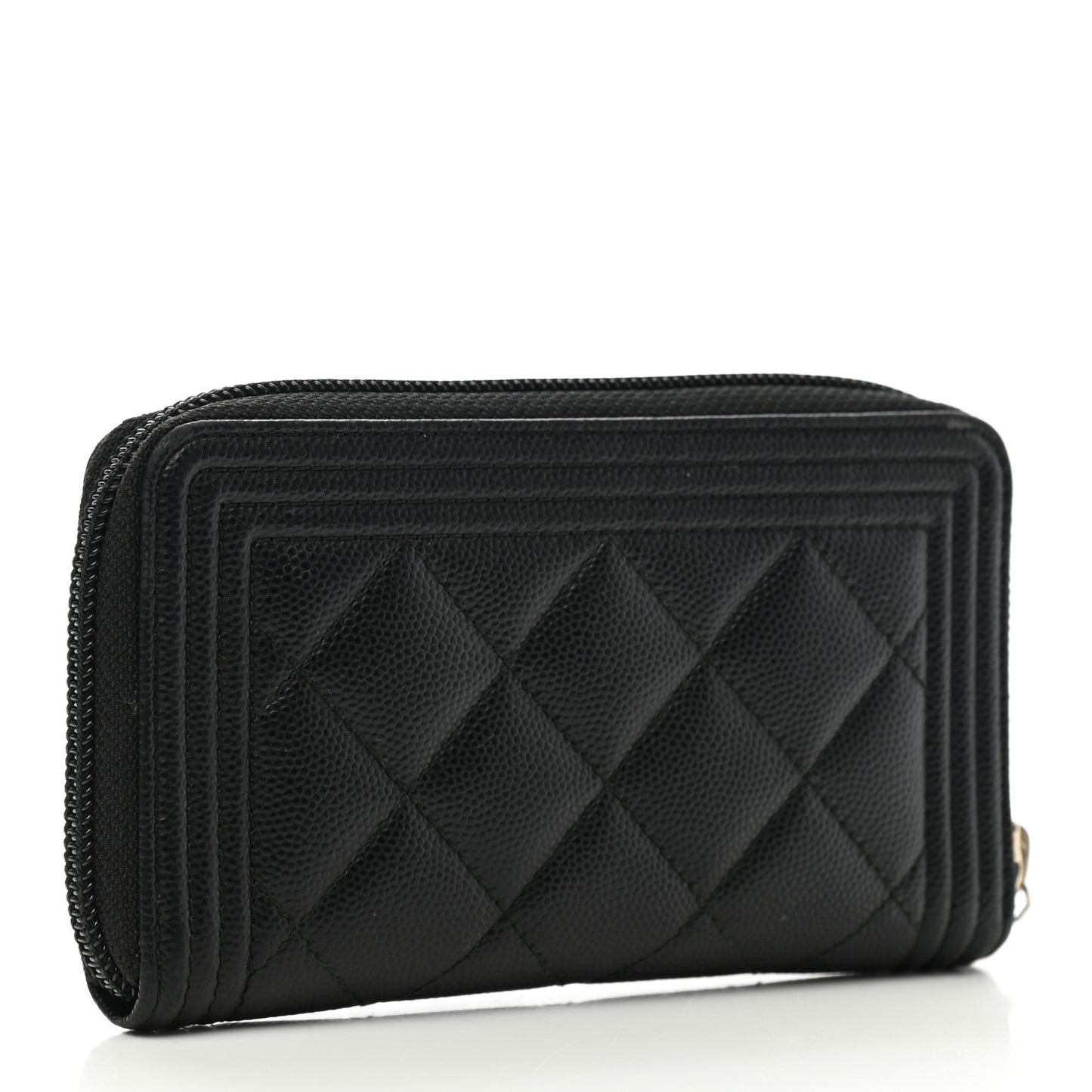 Caviar Quilted Small Boy Zip Around Wallet Black