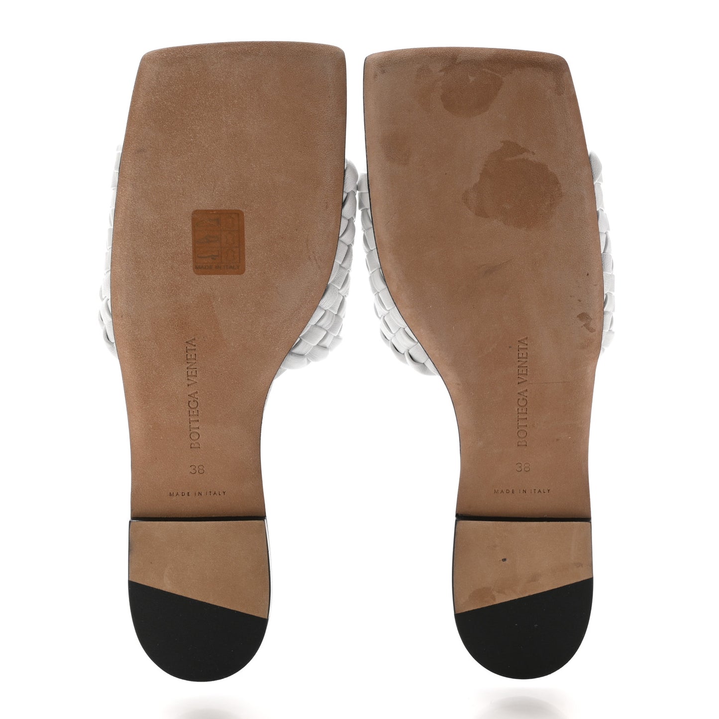 Nappa Intrecciato Squared Toe Flat Sandals 38 White